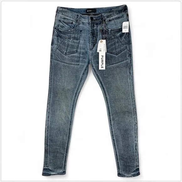 Purple Brand Indigo X-Ray Jeans with Black Foil Low Rise Skinny NWT New 34 - Picture 3 of 8